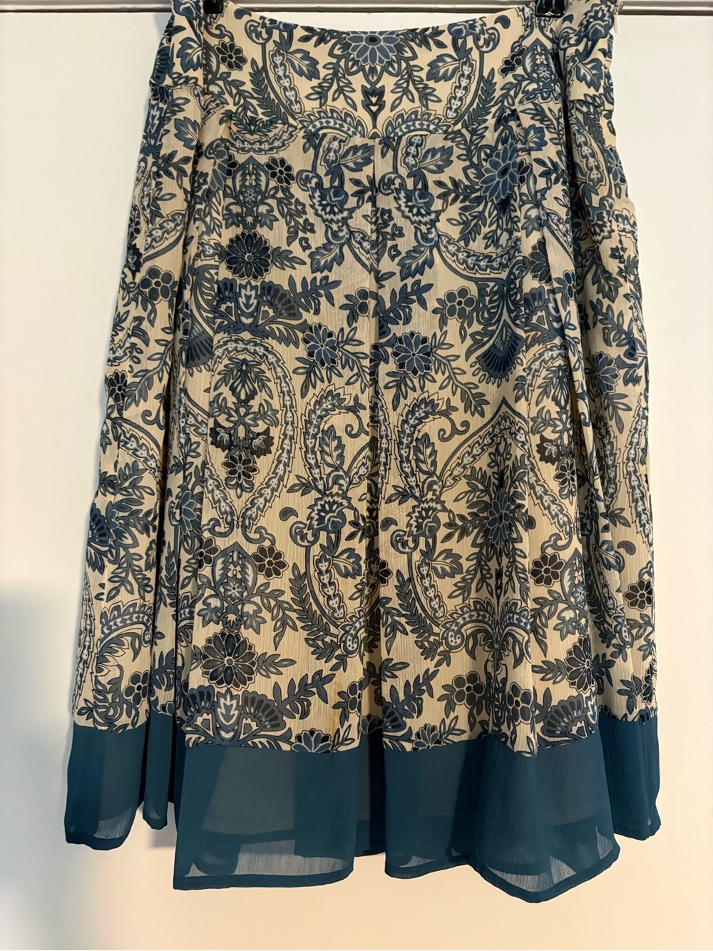 Worthington Cream Skirt with Teal Floral Paisley Print